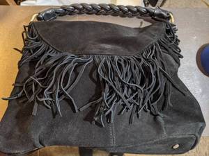 lot 88 image: CZ Falconer Black Leather Fringe Handbag Purse