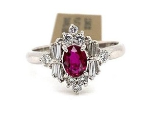 lot 12 image: Natural Ruby and Diamond Cocktail Estate Ring in Platinum $4150 Retail