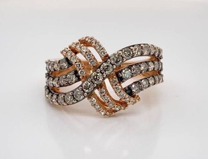lot 13 image: LeVian Signed 1.40 Carat Chocolate and White Diamond Triple Crossover Statement Ring in 14k Strawberry Gold $3900 Retail