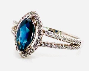 lot 18 image: Excellent Blue Marquise Sapphire and Diamond Ring in 14k White Gold $4000 Retail