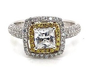 lot 19 image: Gorgeous White and Yellow Diamond Micro Pave and CZ Estate Ring in 18k White Gold $4800 Retail