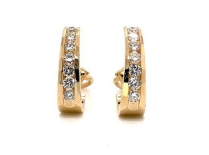 lot 20 image: High Grade 1.12 Carat Channel Set Diamond Earrings in 14k Yellow Gold $3150 Retail
