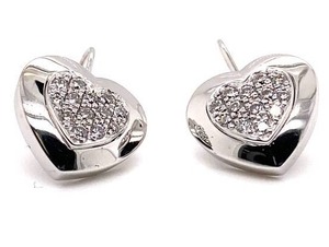 lot 23 image: Ladies Diamond Cluster Heart Estate Earrings in 14k White Gold $3150 Retail