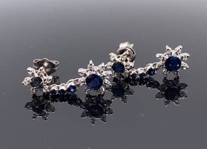lot 34 image: Absolutely Gorgeous Natural Sapphire and Diamond Dangle Estate Earrings in 18k White Gold $2999 Retail