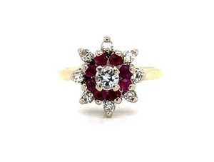 lot 40 image: Ladies Natural Ruby and Diamond Cluster Estate Ring in 14k Yellow Gold $2000 Retail