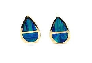lot 41 image: Mesmerizing Black Opal Estate Earrings with Omega Backs in 14k Yellow Gold $1750 Retail