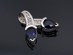 lot 52 image: Natural Blue Sapphire and Diamond Estate Pendant in White Gold $1550 Retail