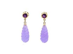 lot 62 image: Fancy Cut Amethyst Dangle Estate Earrings in 14k Yellow Gold $800 Retail