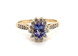 lot 73 image: Ladies Diamond and Tanzanite Cluster Estate Ring in 14k Yellow Gold $1550 Retail