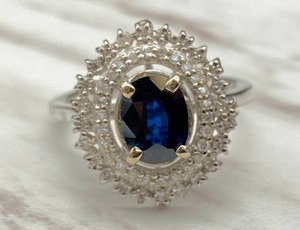 lot 10 image: Natural Sapphire and Diamond Halo Estate Ring in 14k White Gold $4850 Retail