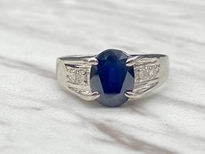 lot 14 image: 2.00 Carat Natural Blue Sapphire and Diamond Estate Ring in Platinum $6500 Retail