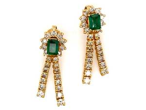 lot 2 image: Exquisite 4 Carat Diamond and 2.5 Carat Emerald Fancy Estate Earrings $12,500 Retail