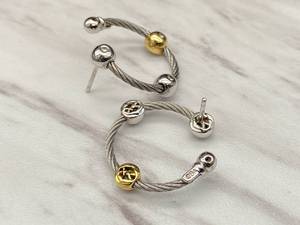 lot 11 image: David Yurman Signed Cable Diamond Hoop Earrings in 18k Two-Tone Gold $3850 Retail