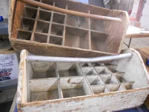 lot 86 image: Plumber-Tool Wood Tote - Great to Upcycle 24x14x11 - Set of 2