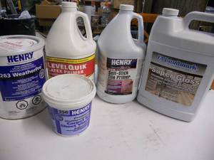 lot 35 image: Brand New Sealed Primer, CarpetVinyl Adheasive, Gloss Acrylic Floor Wax, WeatherPro Glue