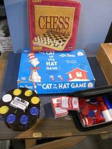 lot 92 image: Games - Chess, Poker Chips with Holder, Cards, Dr Seuss Cat in the Hat Game
