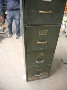 lot 113 image: Antique Wood File Cabinet - Browne Morse 4 Drawer - Dark Green 52x27x16