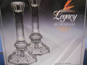 lot 94 image: Full Lead Crystal Candle Holders - new in box PLUS Antique Chip and Dip with Unique Detailed Bracket and Additional Bowl