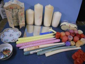 lot 104 image: Candles, Fun Jewelry Box Armoire, Ceramic Dishes