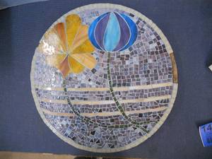 lot 148 image: Mosaic Tile End Table Top - Few Pieces missing on edges, could be covered with trim.