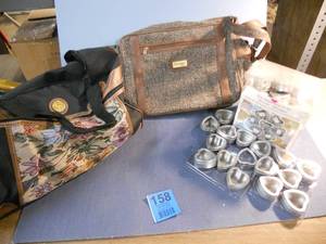 lot 158 image: Heart Favor Tins, Canvas Tote, Black and Floral Duffle Bag