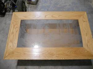 lot 169 image: Oak and Glass Etched Coffee Table - Deer Scene 47x29x17