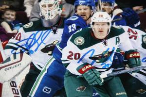 lot 61 image: Minnesota Wild Triple Signed 8x10 Autograph Photo  Ryan Suter Jonas Brodin Devin Dubnyk