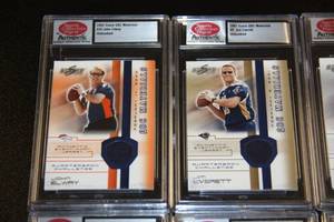 lot 74 image: SCD Authentic Graded Uncirculated Relic Quarterback Football Card Lot  6 Cards