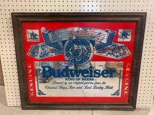 lot 11 image: Vintage Framed Budweiser Mirrored Art 26 x 32