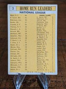 lot 9 image: 1963 Topps NL Home Run Leaders Baseball Cards - Willie Mays, Hank Aaron, Ernie Banks, Orlando Cepeda, and Frank Robinson