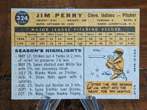 lot 14 image: 1960 Topps Jim Perry Baseball Card