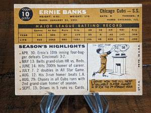 lot 19 image: 1960 Topps Ernie Banks Baseball Card