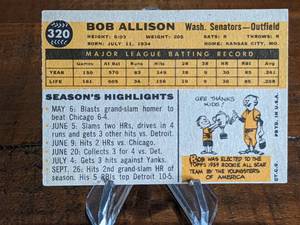lot 24 image: 1960 Topps Bob Allison Baseball Card