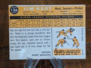 lot 26 image: 1960 Topps Jim Kaat Rookie Baseball Card