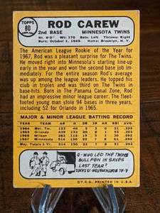 lot 29 image: 1968 Topps Rod Carew All-Star Rookie Baseball Card