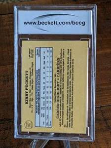 lot 36 image: 1985 LeafDonruss Kirby Puckett Rookie Baseball Card - BCCG 9 NMMT