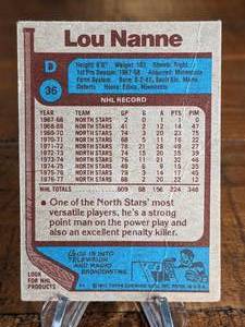 lot 56 image: 1977 Topps Lou Nanne Minnesota North Stars Hockey Card