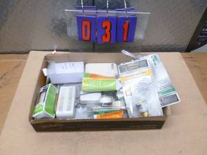 Flat of misc electrical items. As shown.