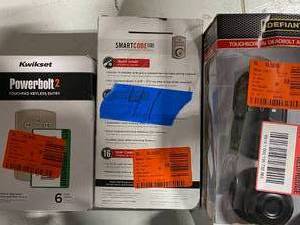 2 Kwikset Powerbolt2 Electronic Deadbolt & 1 Defiant Bronze Deadbolt with Hartford Passage Knob Combo Pack