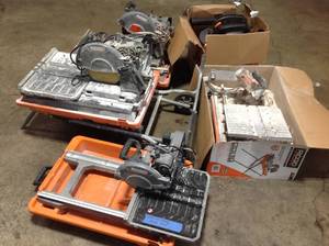 lot 1 image: Pallet with assorted Ridgid Tile cutters and parts various conditions review pictures