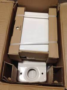 lot 17 image: American Std Lexington Tall Height 2-Piece 1.28 GPF Single Flush Elongated Toilet with Slow Close Seat in White not used