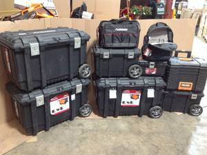 lot 32 image: Pallet with assorted Husky tool boxes various kinds and conditions customer returns see pictures