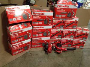 lot 46 image: Pallet with Homelite  Gas Leaf Blowers various conditions open boxes see pictures