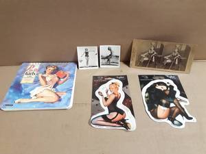Vintage Black Cat Cigarette Beauties Cards, Pin-Up Calendar, Antique Risque Stereoscope Card & Pin-Up Decals