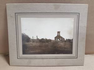 Antique Farm Scene Photo w Thresher and Steam Engine 8x10