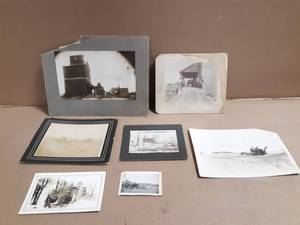 (7) Antique Farm Photos - Elevator, Tractors and More
