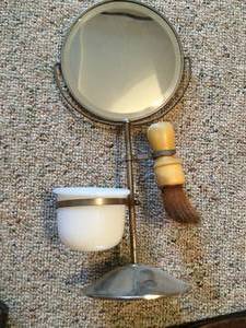 lot 69 image: Vintage Ornate  Shaving Mirror & Sharpening Strap