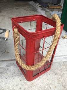 lot 112 image: Decorative Galvanized Bucket and Red Tin w Rope Handle