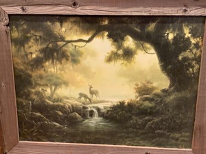 lot 32 image: Vintage Framed Art w Cedar Frame
