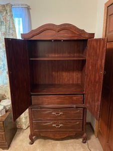 lot 116 image: Vintage Wooden WardrobeArmoire with Brass Accents